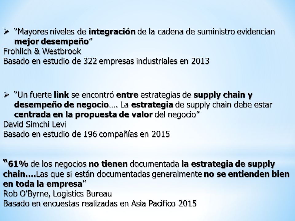 Mayores niveles de integración de la cadena de suministro evidencian mejor desempeño