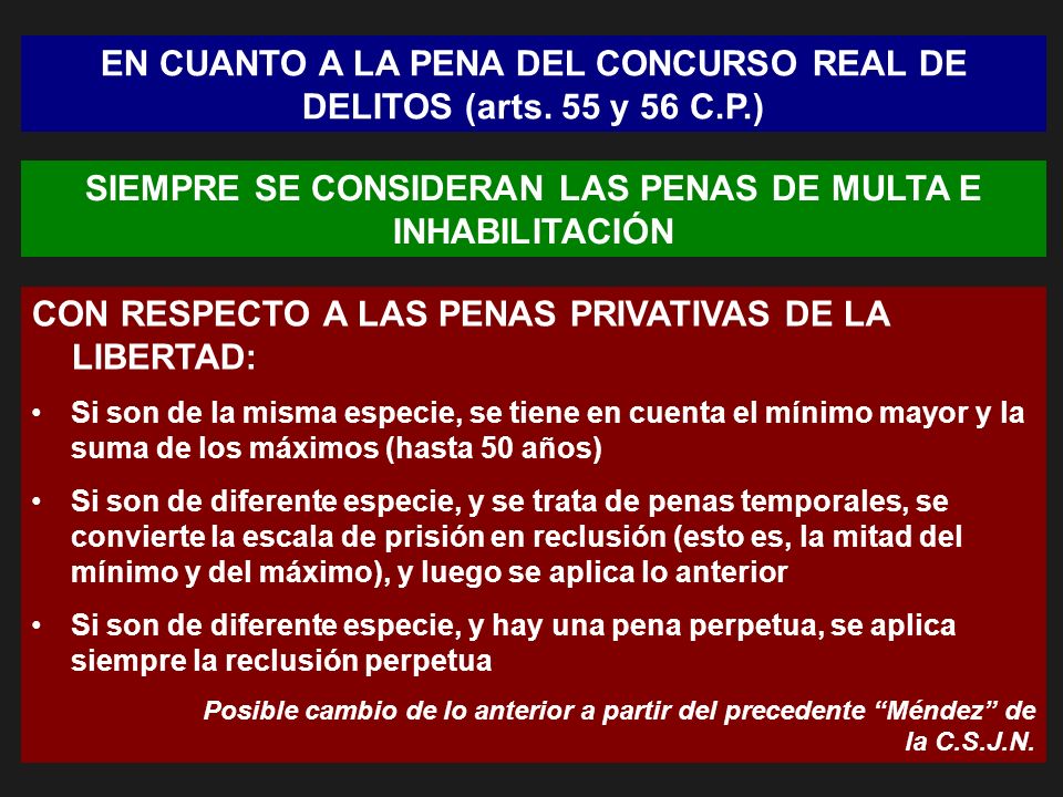 EN CUANTO A LA PENA DEL CONCURSO REAL DE DELITOS (arts. 55 y 56 C.P.)