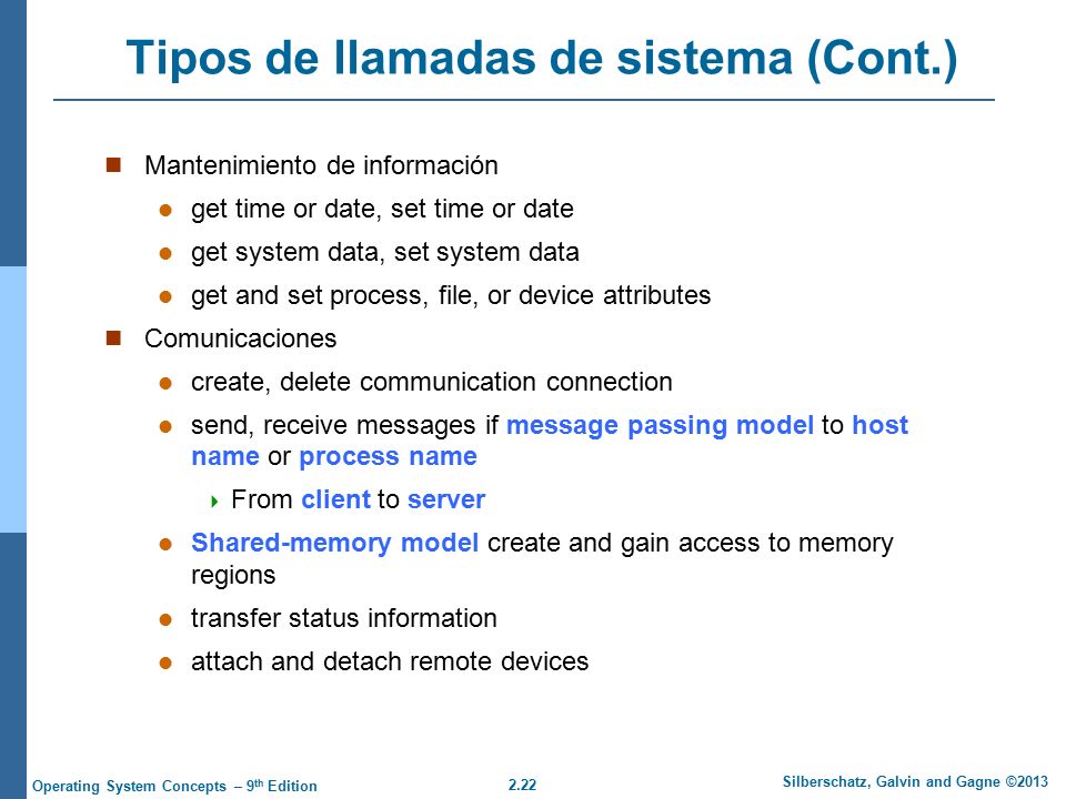 Tipos de llamadas de sistema (Cont.)