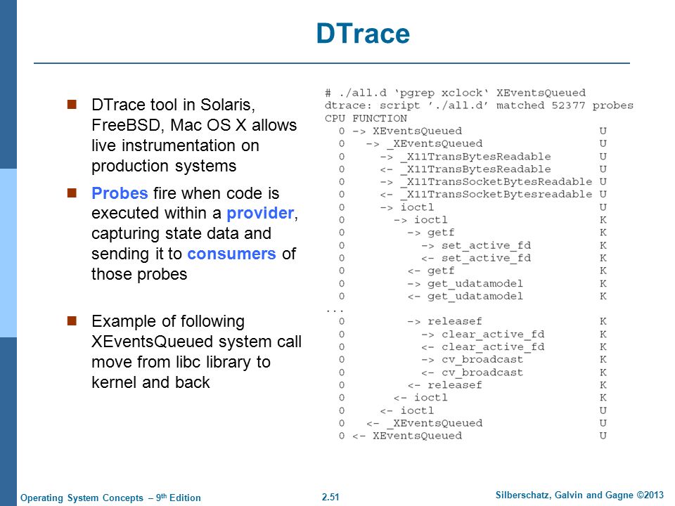 DTrace DTrace tool in Solaris, FreeBSD, Mac OS X allows live instrumentation on production systems.