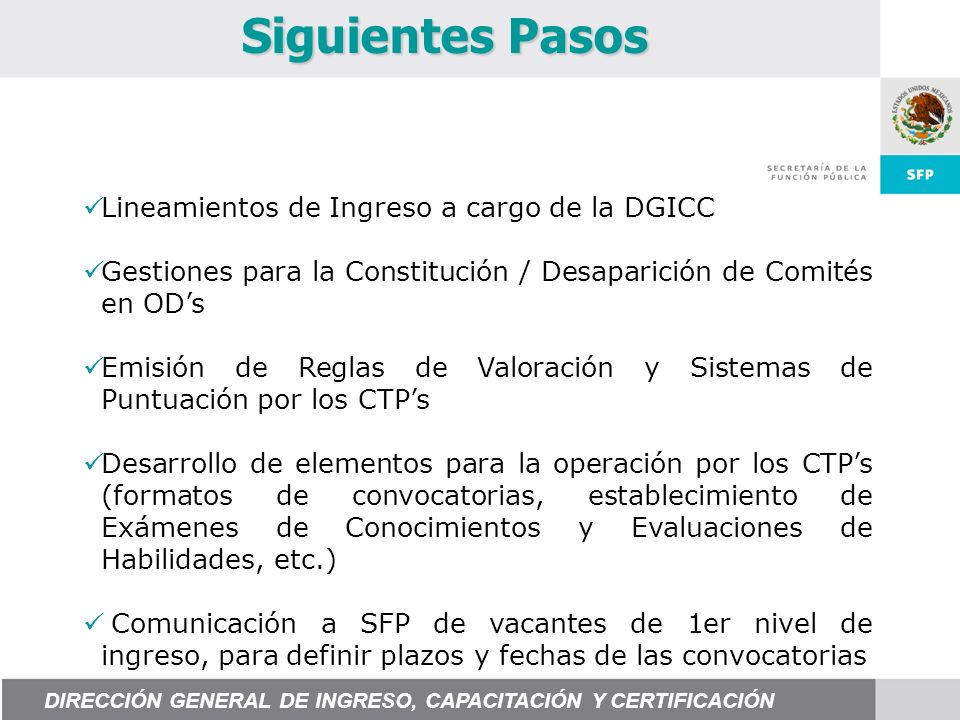 Siguientes Pasos Lineamientos de Ingreso a cargo de la DGICC
