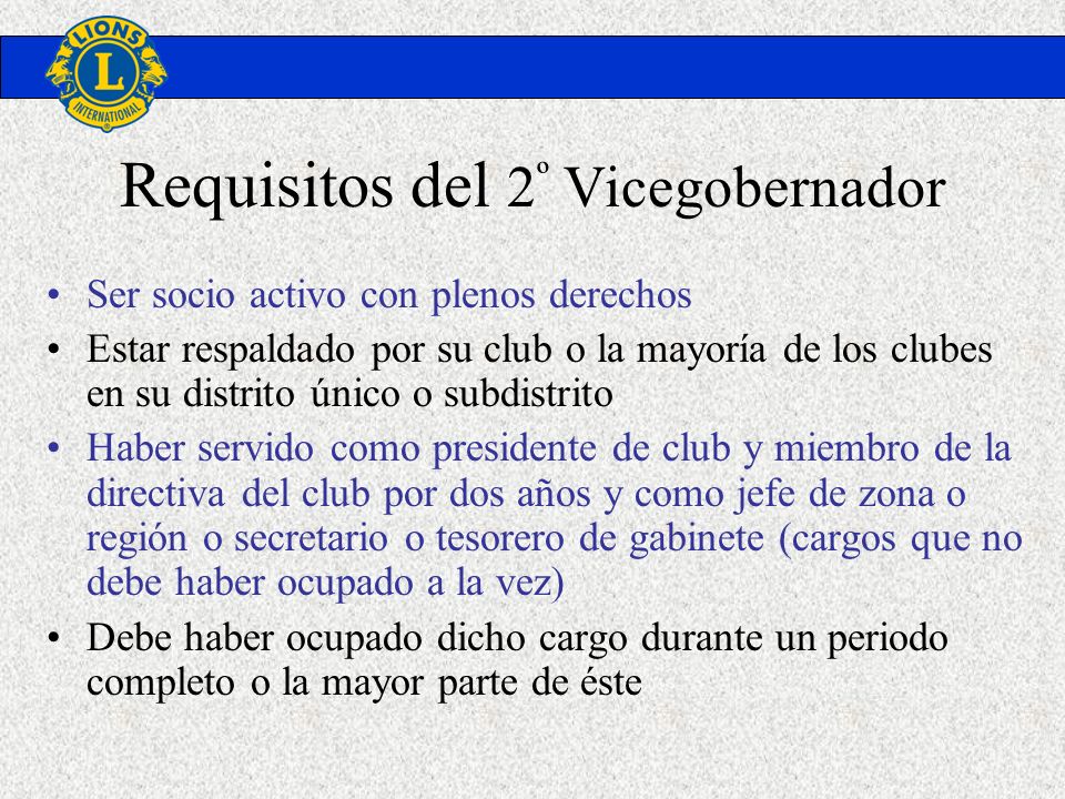 Requisitos del 2º Vicegobernador