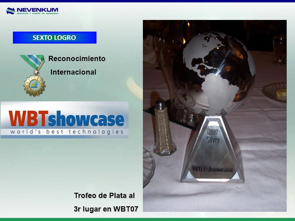 SEXTO LOGRO Reconocimiento Internacional Trofeo de Plata al 3r lugar en WBT07