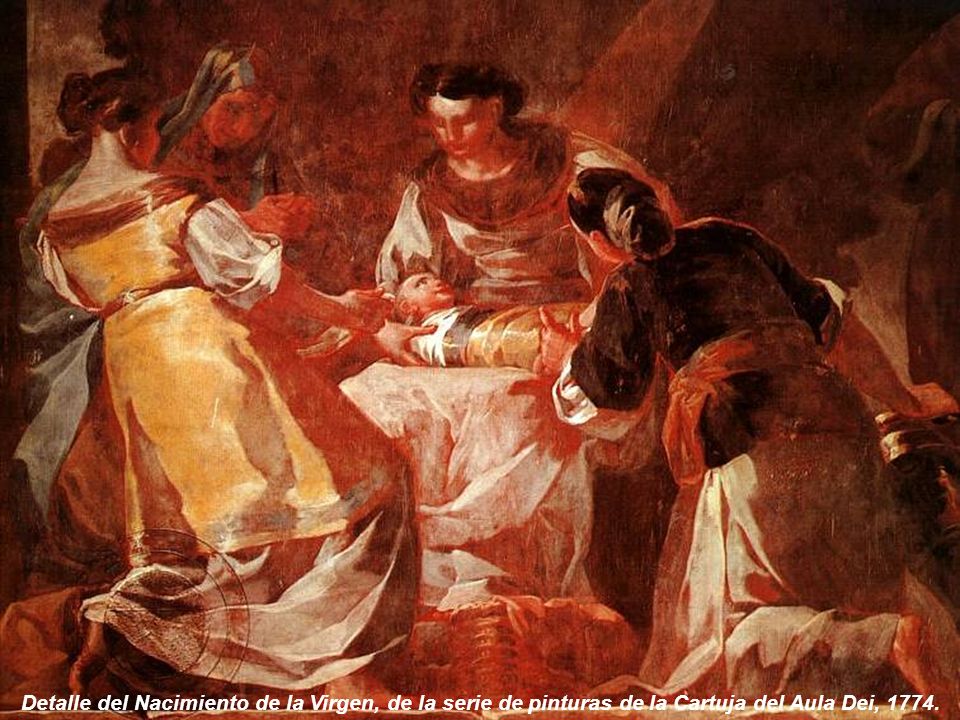Detalle del Nacimiento de la Virgen, de la serie de pinturas de la Cartuja del Aula Dei, 1774.