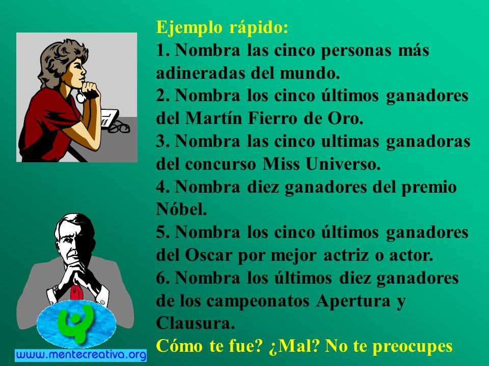 Ejemplo rápido: 1. Nombra las cinco personas más adineradas del mundo