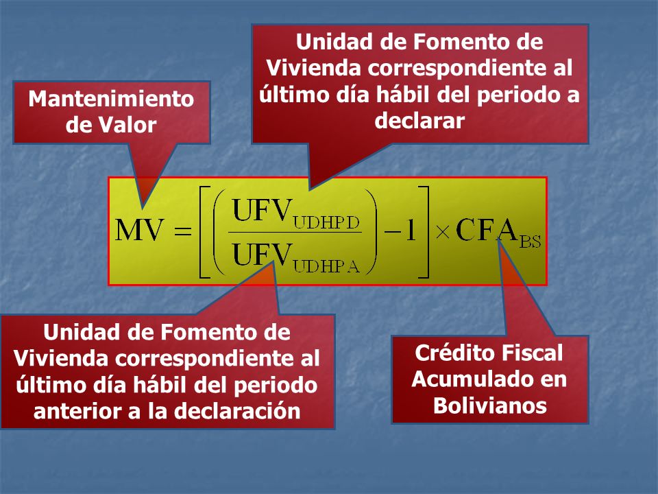 Mantenimiento de Valor Crédito Fiscal Acumulado en Bolivianos