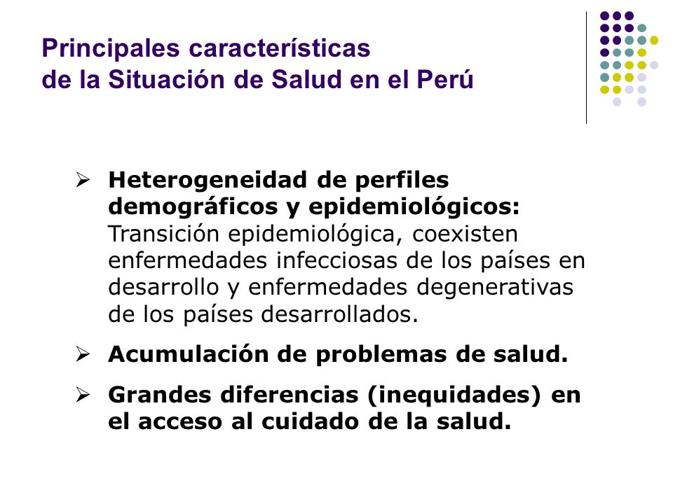 Principales características de la Situación de Salud en el Perú
