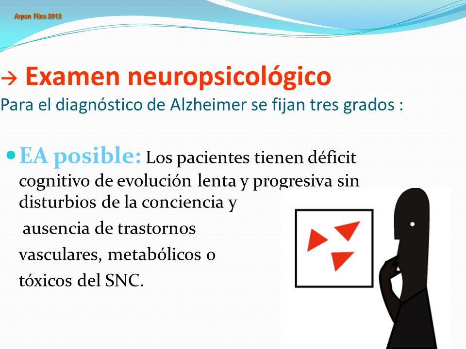  Examen neuropsicológico Para el diagnóstico de Alzheimer se fijan tres grados :