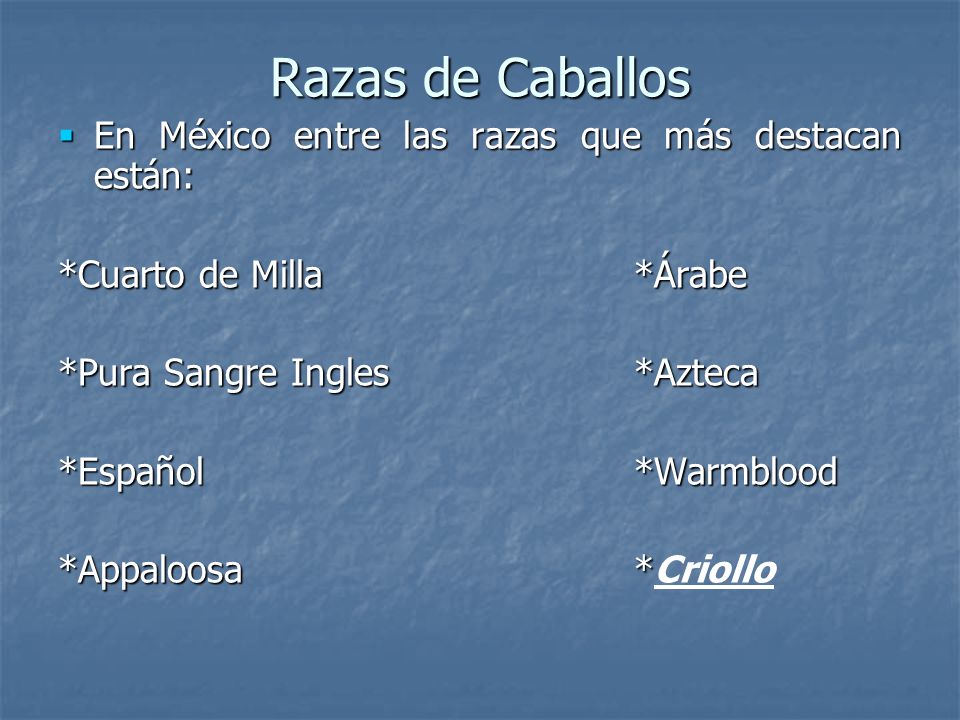 Razas de Caballos En México entre las razas que más destacan están: