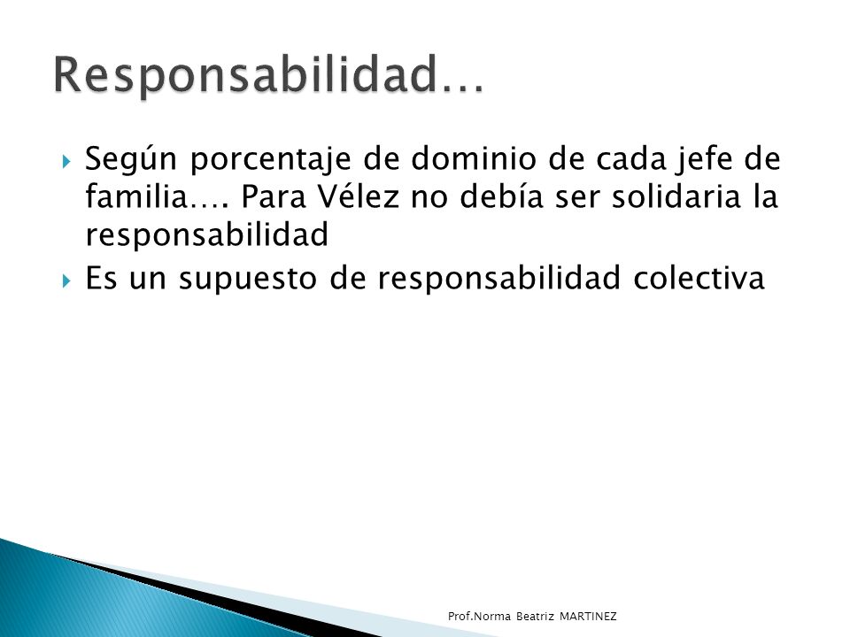 Responsabilidad… Según porcentaje de dominio de cada jefe de familia…. Para Vélez no debía ser solidaria la responsabilidad.