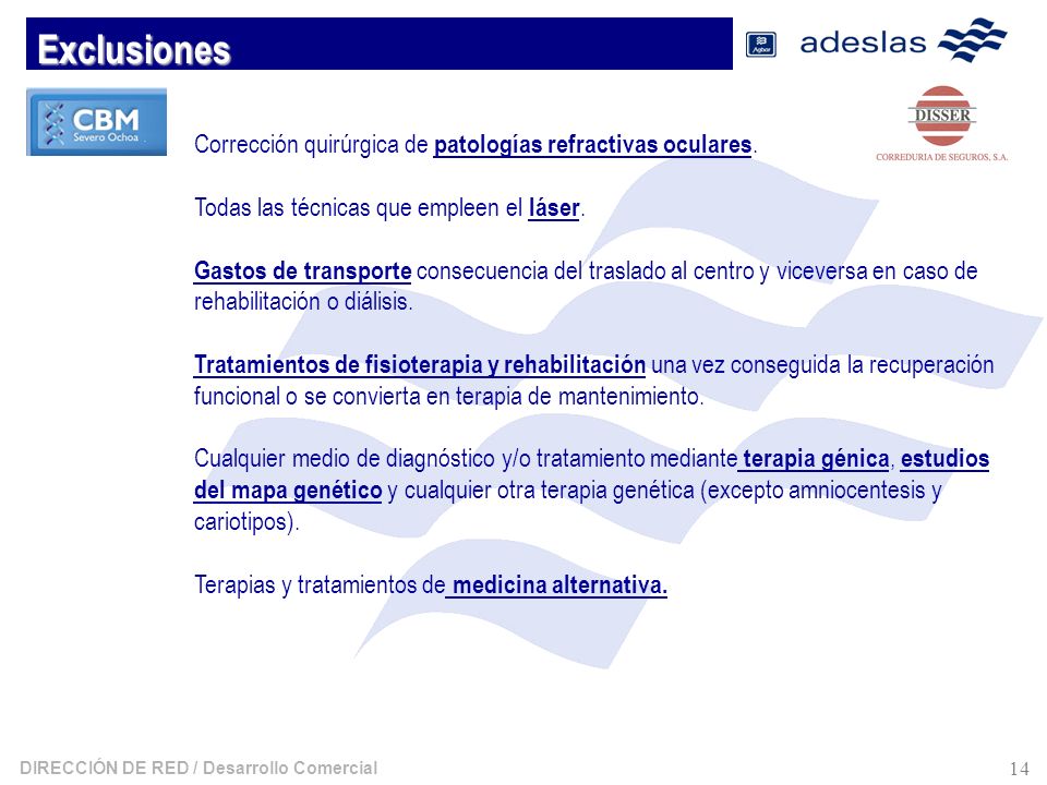 Exclusiones Corrección quirúrgica de patologías refractivas oculares.