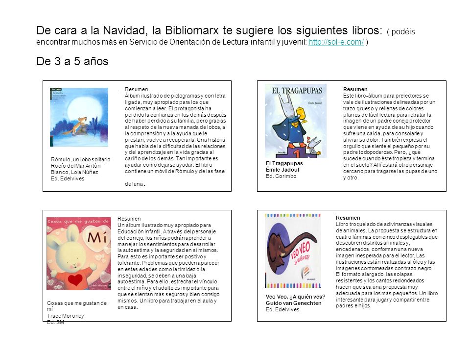 De cara a la Navidad, la Bibliomarx te sugiere los siguientes libros: ( podéis encontrar muchos más en Servicio de Orientación de Lectura infantil y juvenil:   )