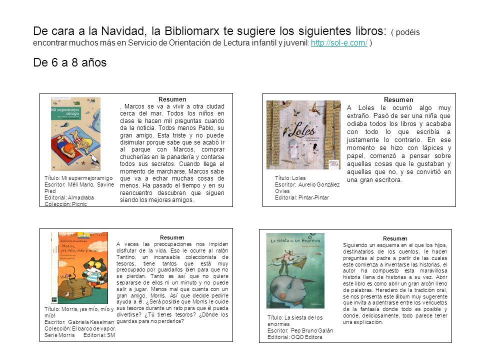 De cara a la Navidad, la Bibliomarx te sugiere los siguientes libros: ( podéis encontrar muchos más en Servicio de Orientación de Lectura infantil y juvenil:   )