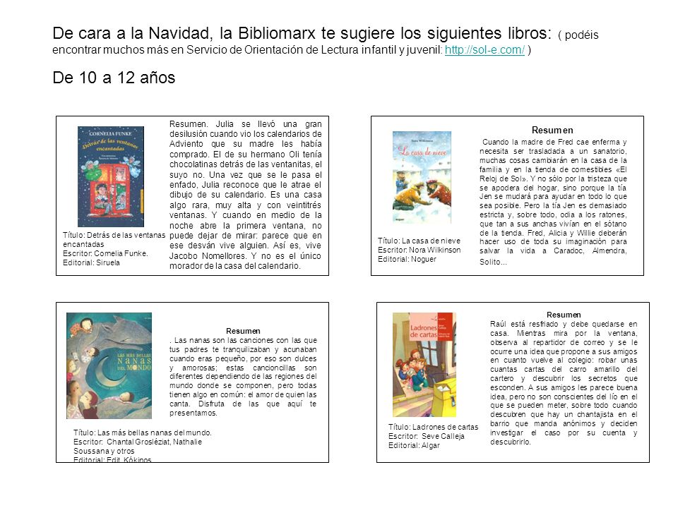 De cara a la Navidad, la Bibliomarx te sugiere los siguientes libros: ( podéis encontrar muchos más en Servicio de Orientación de Lectura infantil y juvenil:   )