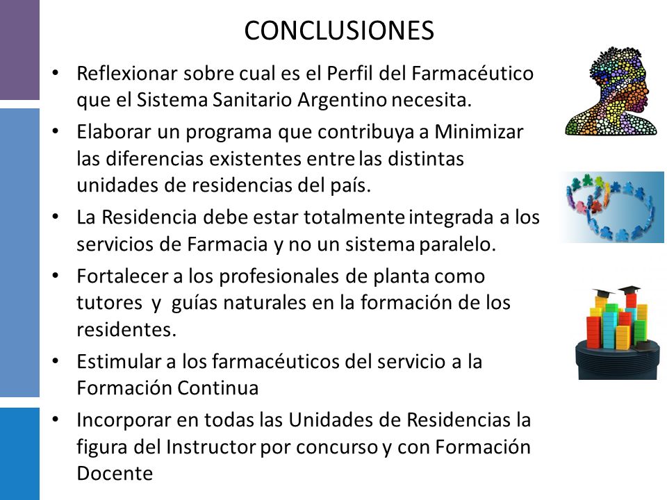 CONCLUSIONES Reflexionar sobre cual es el Perfil del Farmacéutico que el Sistema Sanitario Argentino necesita.