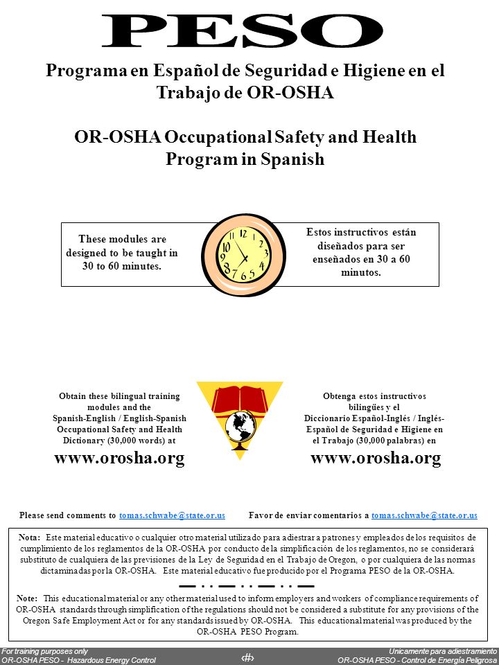 Programa en Español de Seguridad e Higiene en el Trabajo de OR-OSHA
