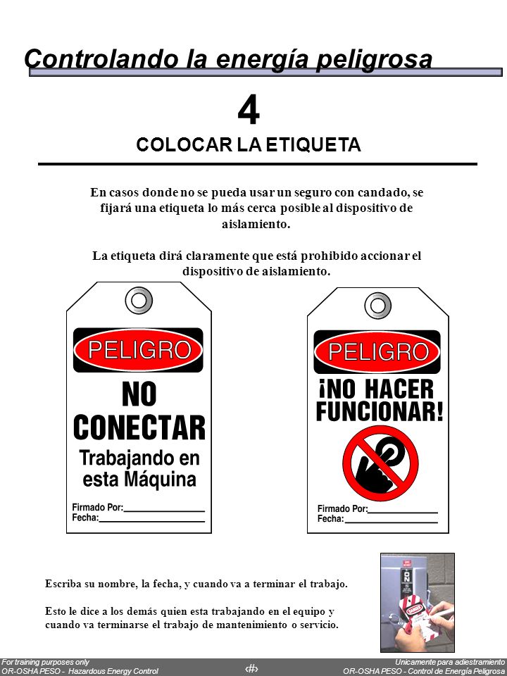 4 Controlando la energía peligrosa COLOCAR LA ETIQUETA
