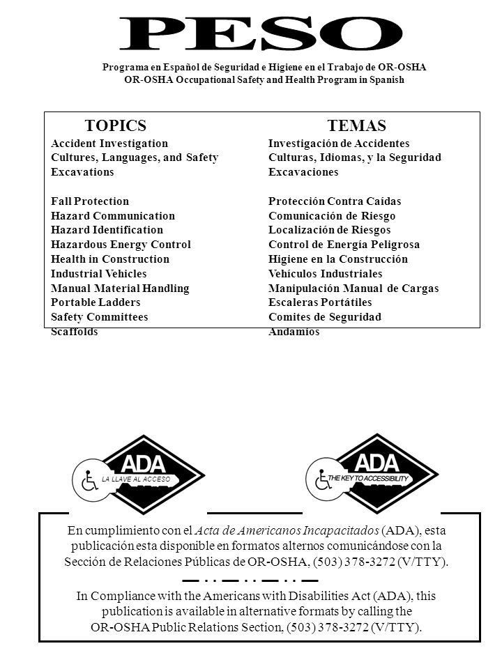 Programa en Español de Seguridad e Higiene en el Trabajo de OR-OSHA