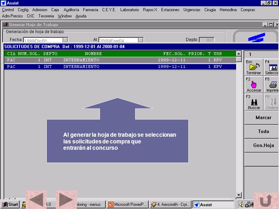 Al generar la hoja de trabajo se seleccionan las solicitudes de compra que