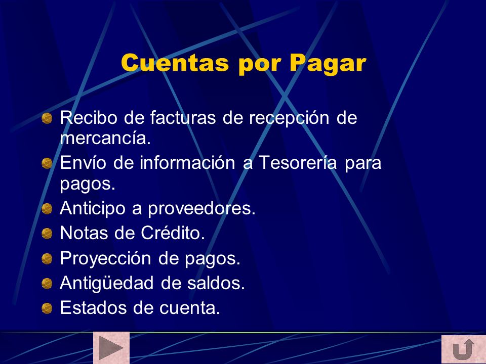 Cuentas por Pagar Recibo de facturas de recepción de mercancía.