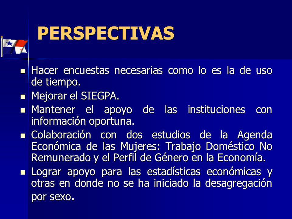 PERSPECTIVAS Hacer encuestas necesarias como lo es la de uso de tiempo. Mejorar el SIEGPA.