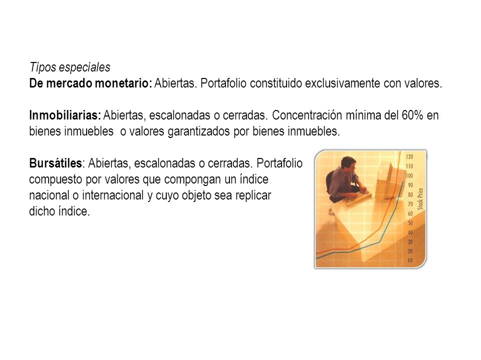 Tipos especiales De mercado monetario: Abiertas. Portafolio constituido exclusivamente con valores.