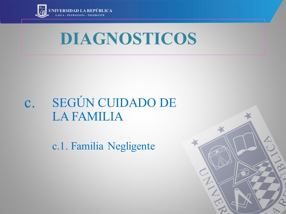 DIAGNOSTICOS c. SEGÚN CUIDADO DE LA FAMILIA • c.1. Familia Negligente