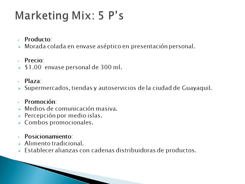 Marketing Mix: 5 P’s Producto: