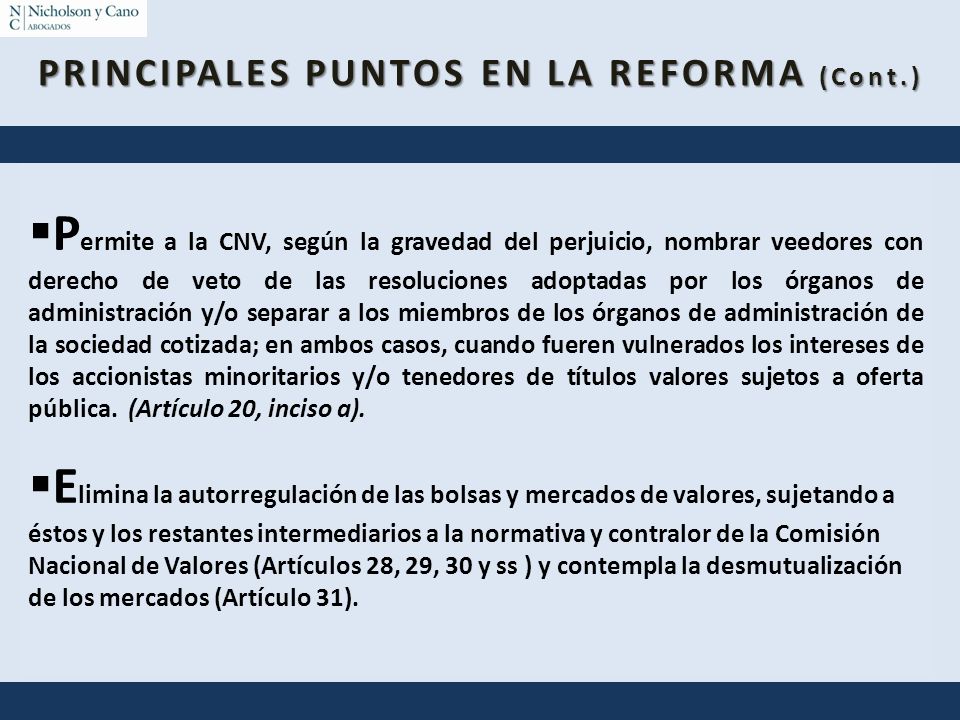 PRINCIPALES PUNTOS EN LA REFORMA (Cont.)
