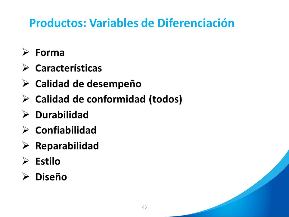 Productos: Variables de Diferenciación
