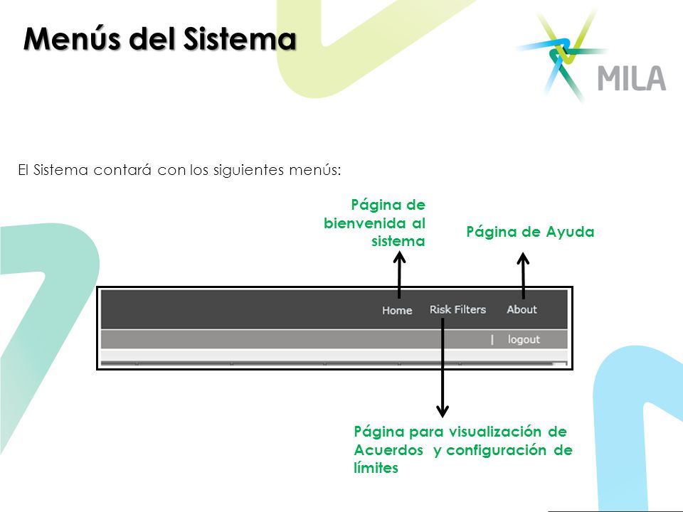 Menús del Sistema El Sistema contará con los siguientes menús: