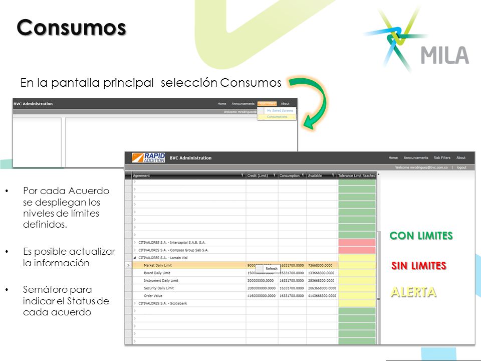 Consumos ALERTA En la pantalla principal selección Consumos