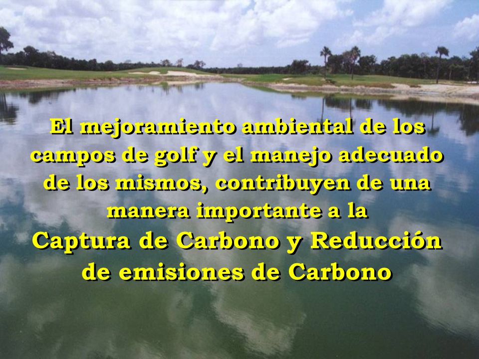 El mejoramiento ambiental de los campos de golf y el manejo adecuado de los mismos, contribuyen de una manera importante a la Captura de Carbono y Reducción de emisiones de Carbono