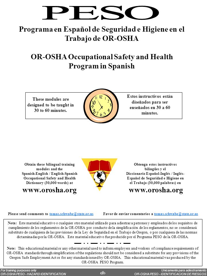 Programa en Español de Seguridad e Higiene en el Trabajo de OR-OSHA