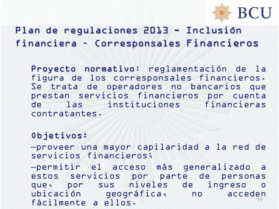 Plan de regulaciones Inclusión financiera – Corresponsales Financieros