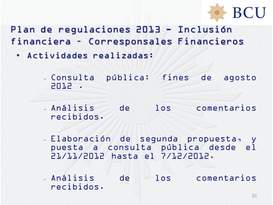 Plan de regulaciones Inclusión financiera – Corresponsales Financieros