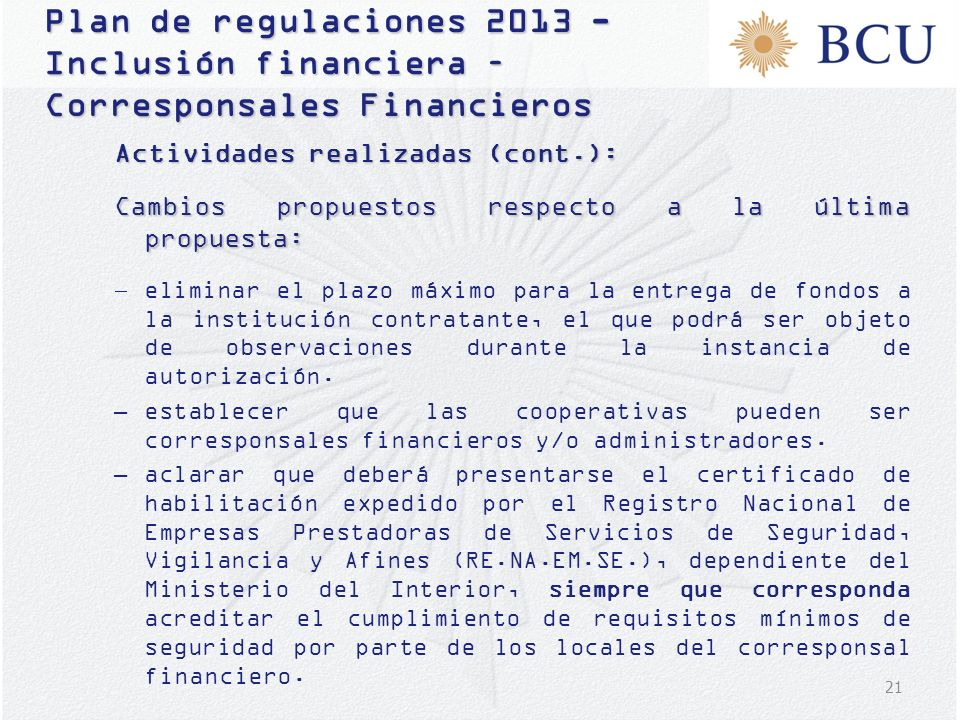 Plan de regulaciones Inclusión financiera – Corresponsales Financieros