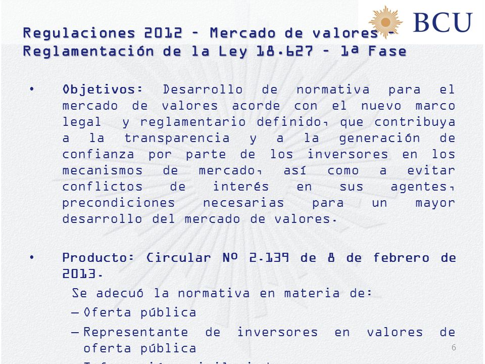 Regulaciones 2012 – Mercado de valores – Reglamentación de la Ley 18