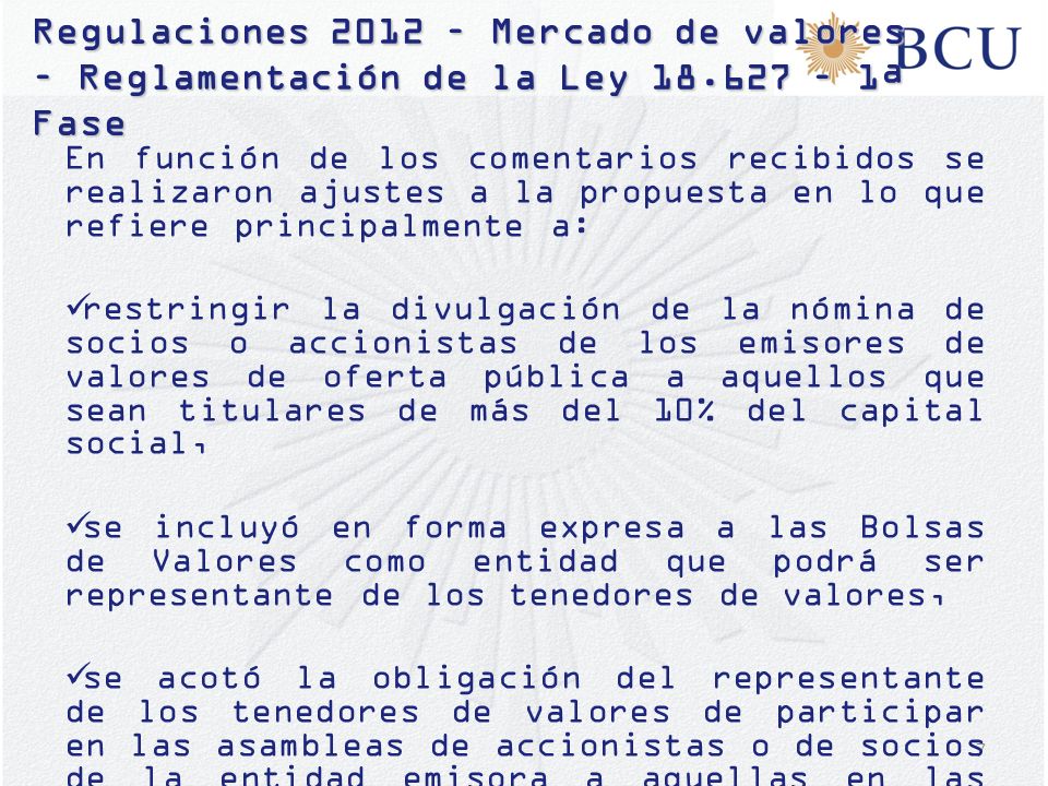 Regulaciones 2012 – Mercado de valores – Reglamentación de la Ley 18