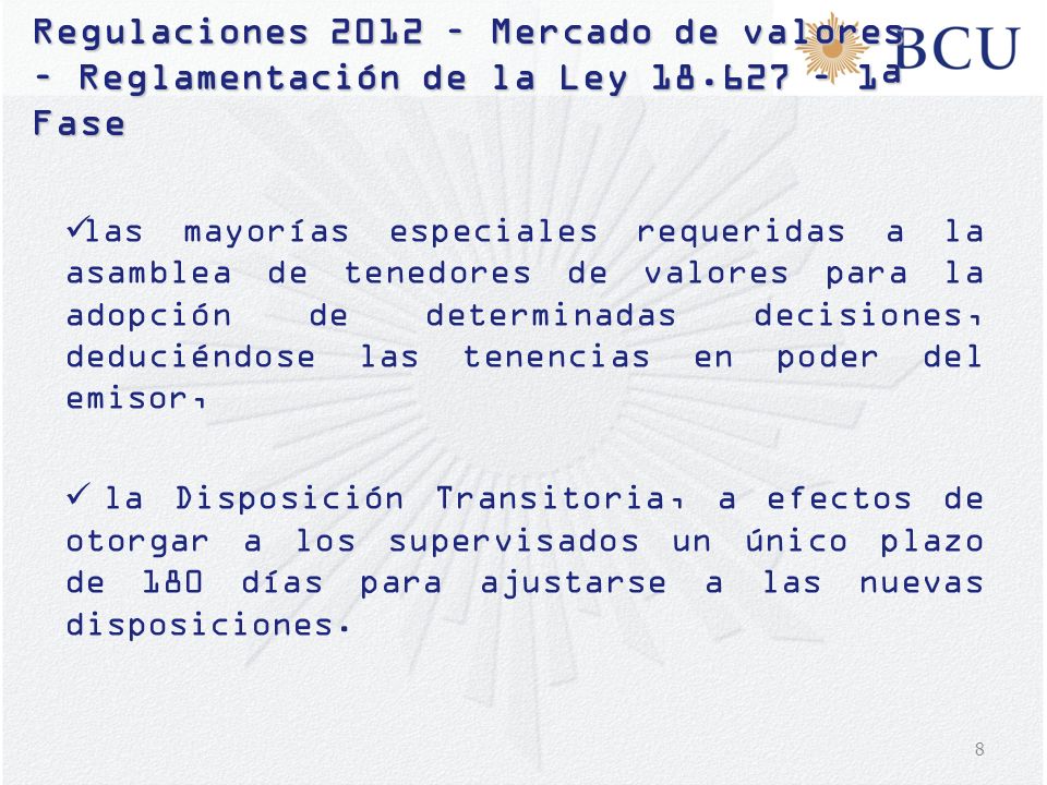 Regulaciones 2012 – Mercado de valores – Reglamentación de la Ley 18