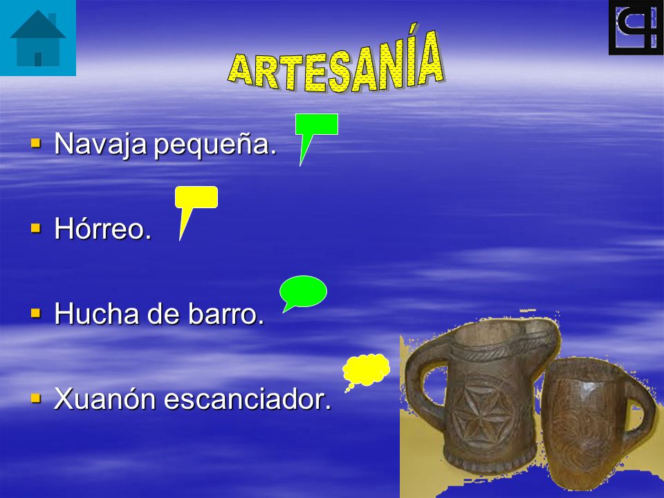 ARTESANÍA Navaja pequeña. Hórreo. Hucha de barro. Xuanón escanciador.