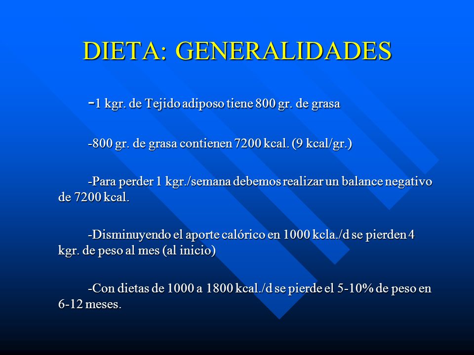 DIETA: GENERALIDADES -1 kgr. de Tejido adiposo tiene 800 gr. de grasa