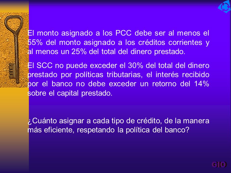 El monto asignado a los PCC debe ser al menos el 55% del monto asignado a los créditos corrientes y al menos un 25% del total del dinero prestado.