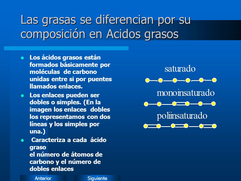 Las grasas se diferencian por su composición en Acidos grasos