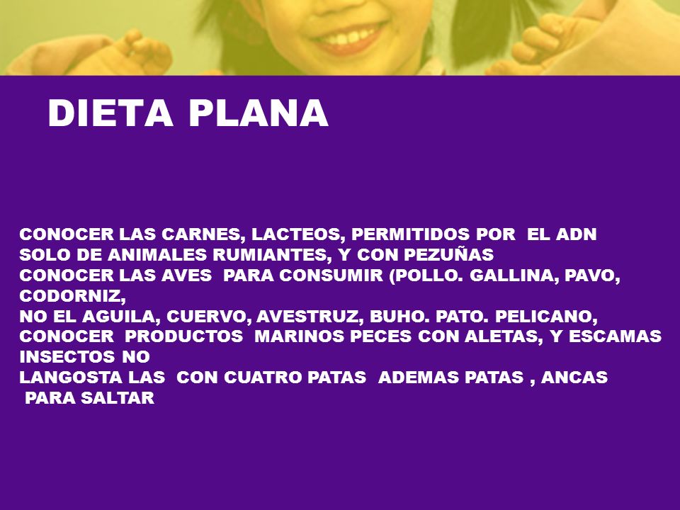DIETA PLANA CONOCER LAS CARNES, LACTEOS, PERMITIDOS POR EL ADN
