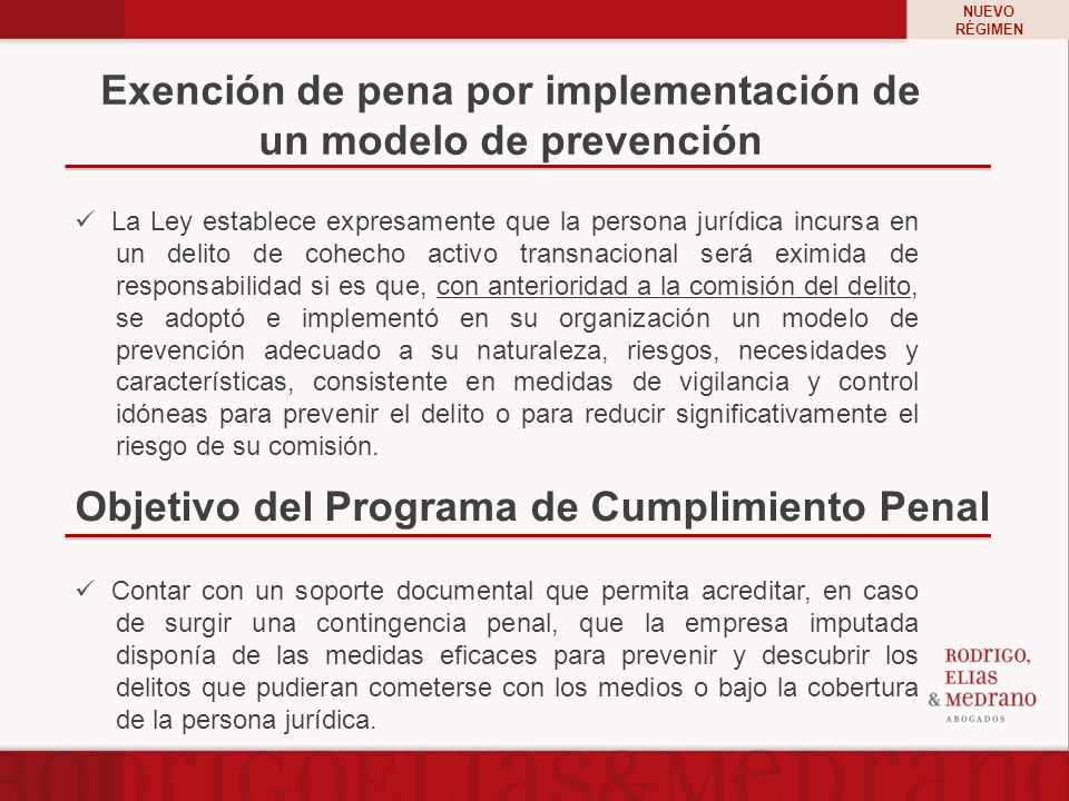 Exención de pena por implementación de un modelo de prevención