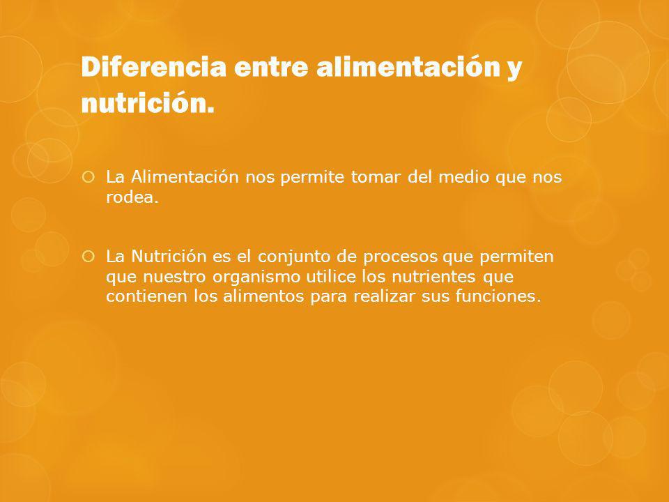 Diferencia entre alimentación y nutrición.