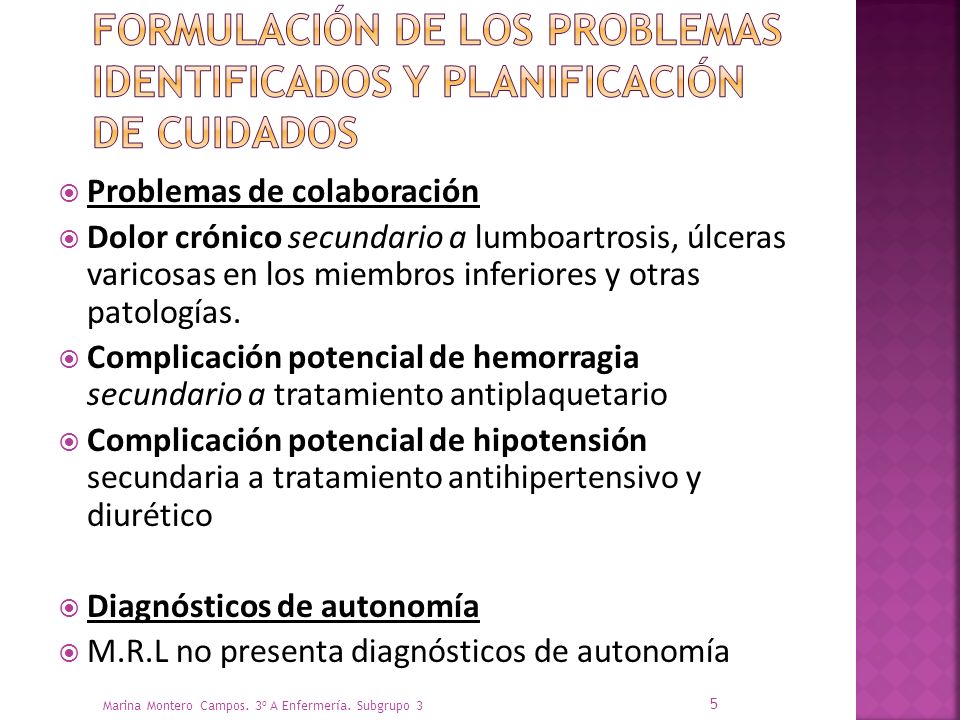 Formulación de los problemas identificados y planificación de cuidados