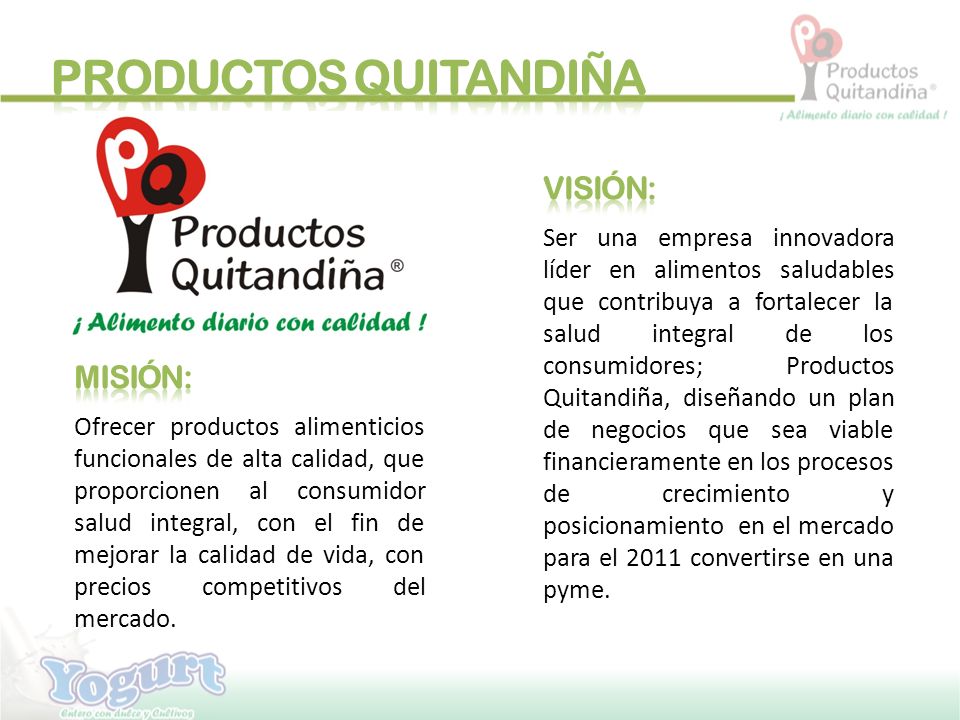 PRODUCTOS QUITANDIÑA VISIÓN: MISIÓN: