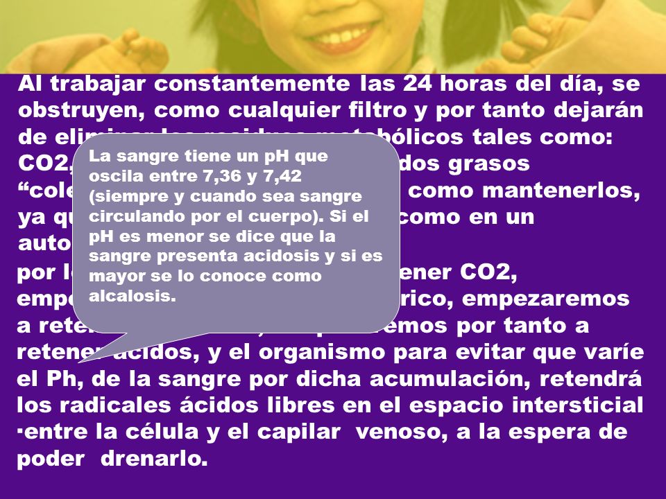 Al trabajar constantemente las 24 horas del día, se obstruyen, como cualquier filtro y por tanto dejarán de eliminar los residuos metabólicos tales como: CO2, Ácido úrico al 100 % y ácidos grasos colesterol . Nadie nos enseña como mantenerlos, ya que no lo podemos cambiar como en un automóvil,